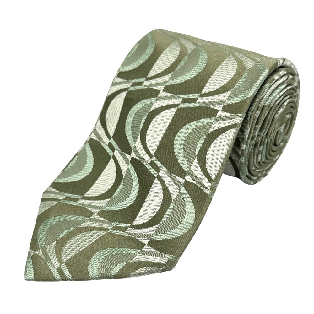 Arrow 100% Silk Mens Necktie Sage Green Geometric 58" Length